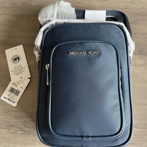 Michael Kors Navy Men's Sling Crossbody Bag with Silver Logo